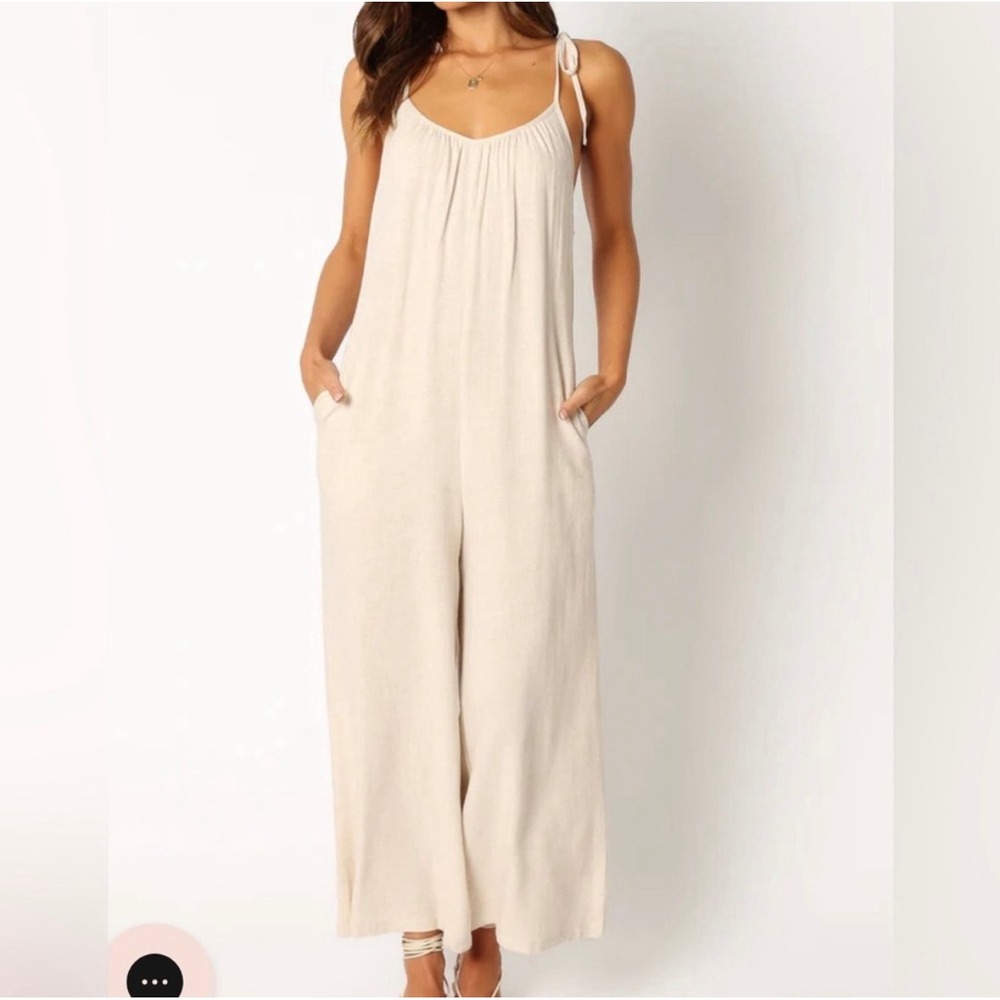Petal & Pup Margot Natural Linen Wide Leg Jumpsuit Sz XL Boho Coastal Casual *
